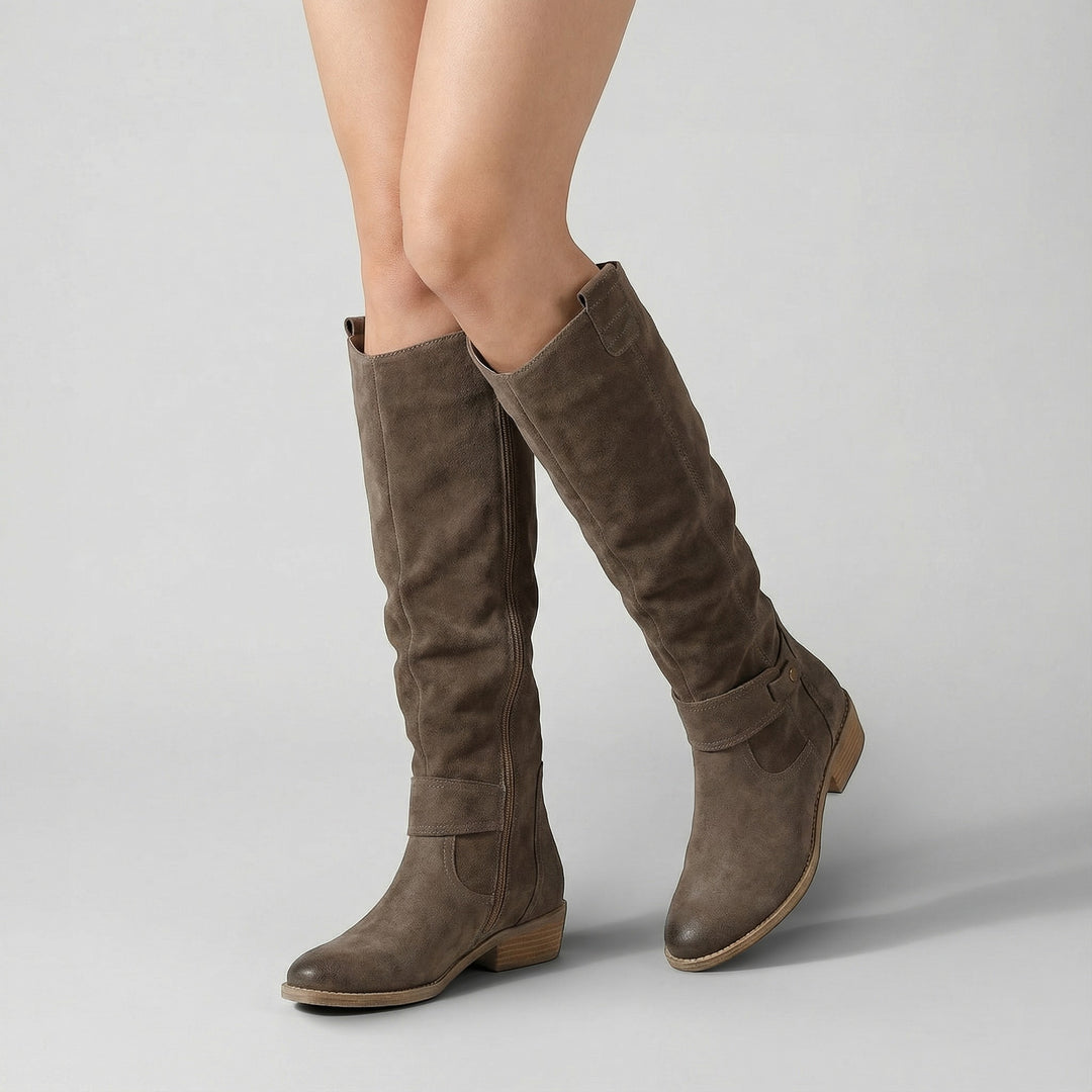 Riche | Bottes hautes en suédine à talon bas pour femme