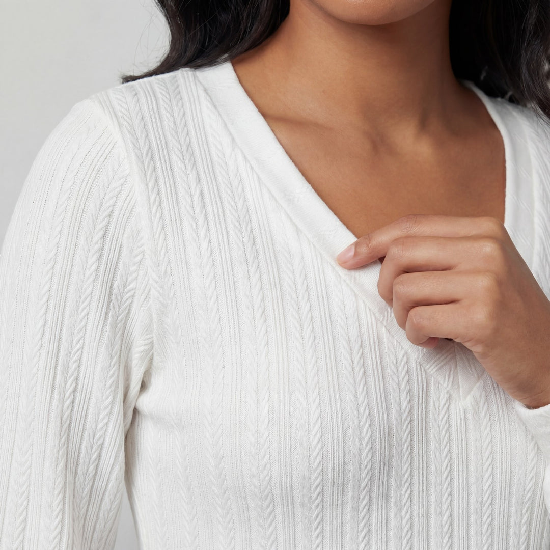 Riche | Women's Long-Sleeve Knit Top with V-Neck