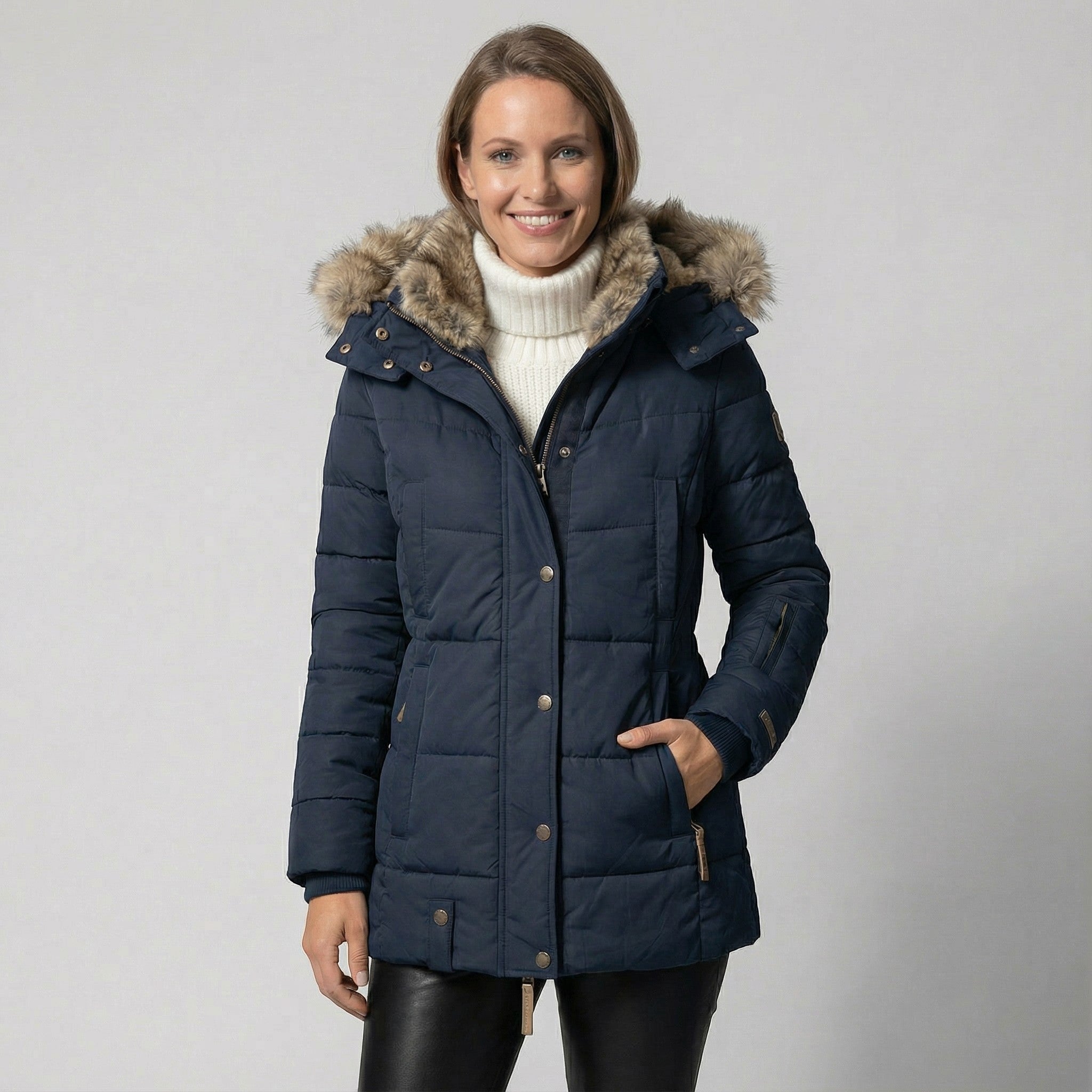Riche | Manteau femme en coton à col en fourrure