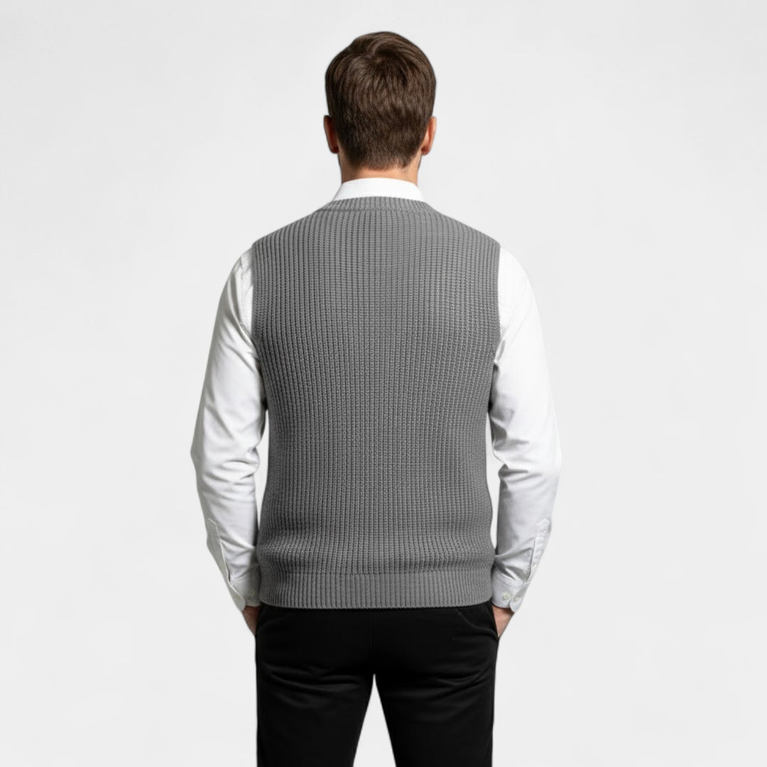 Gilet Homme Col V en Maille – Finitions Côtelées