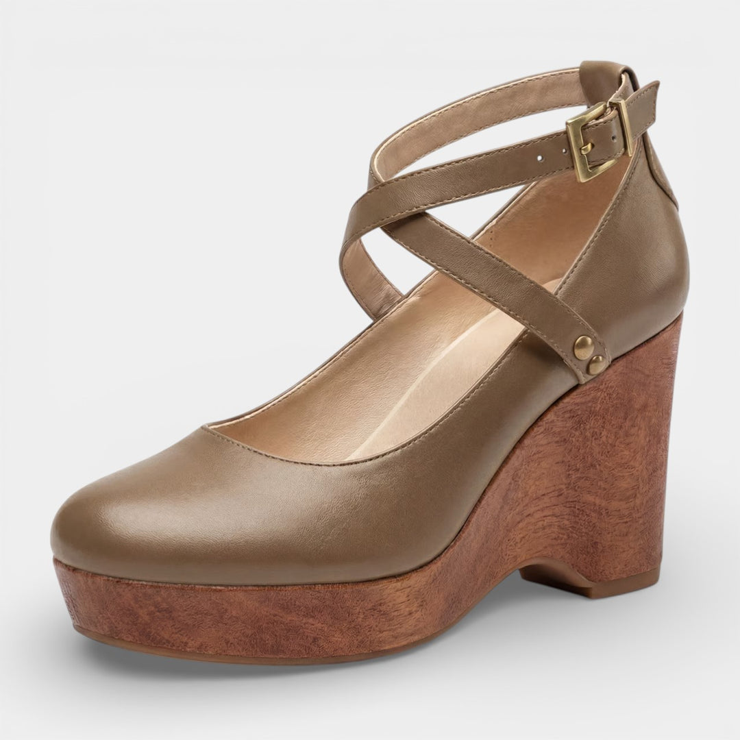 Women's leather platform wedge sandals – Ankle strap with thick heel