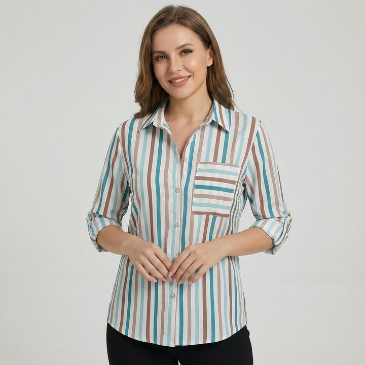 Blouse femme manches longues en tissu – Col V coupe décontractée