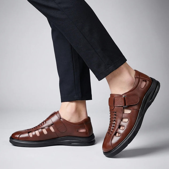Men's closed-toe cowhide leather sandals – Breathable design with good support