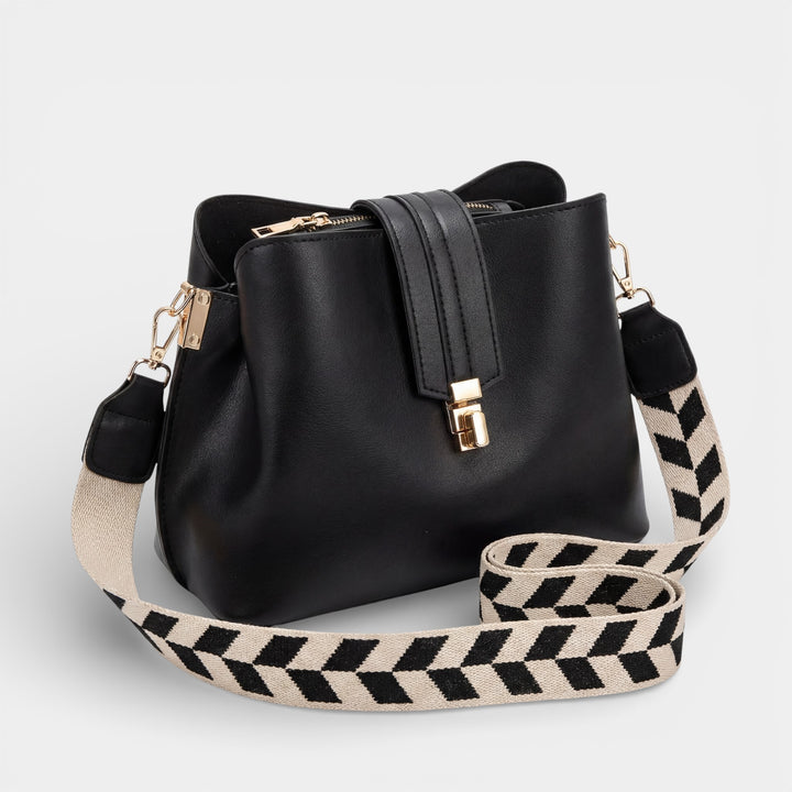 Glatte Leder-Beuteltasche für Damen – Verschluss mit Klappe und Riegel