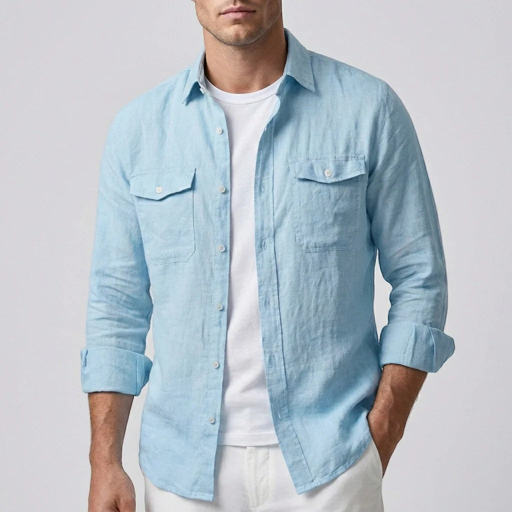 Chemise homme en lin manches longues – Coupe décontractée boutonnée