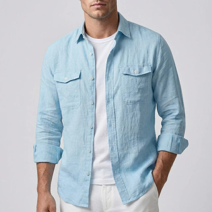 Chemise homme en lin manches longues – Coupe décontractée boutonnée