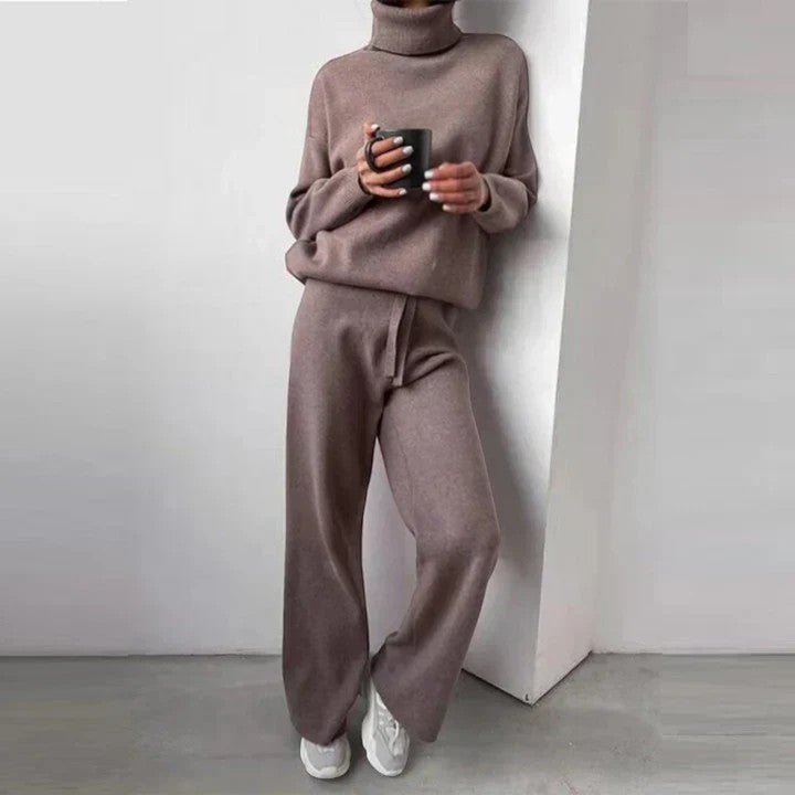 Ensemble Lounge Femme Maille – Col Roulé Pantalon à Cordon