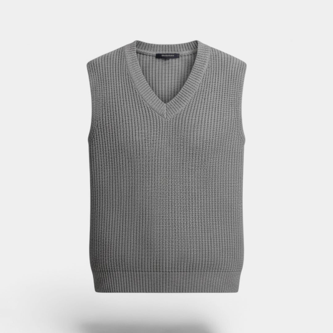 Gilet Homme Col V en Maille – Finitions Côtelées