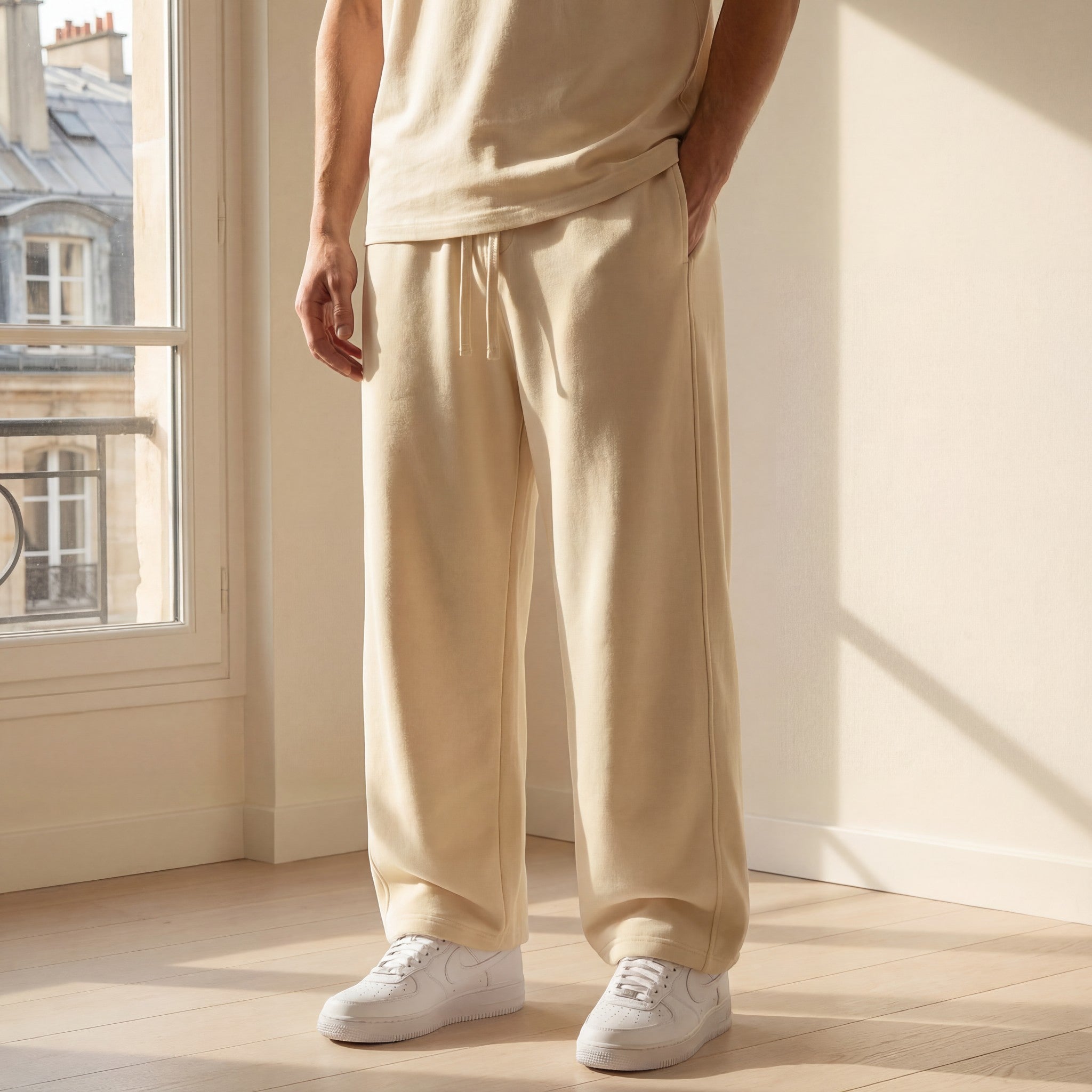 Riche | Pantalon homme en coton à jambe droite avec cordon