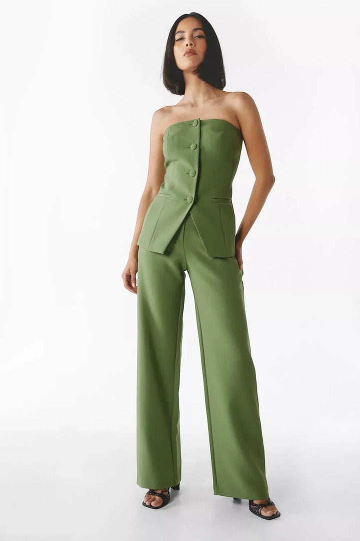 Riche | Women's Two-Piece Strapless Suit Set in Woven Fabric
