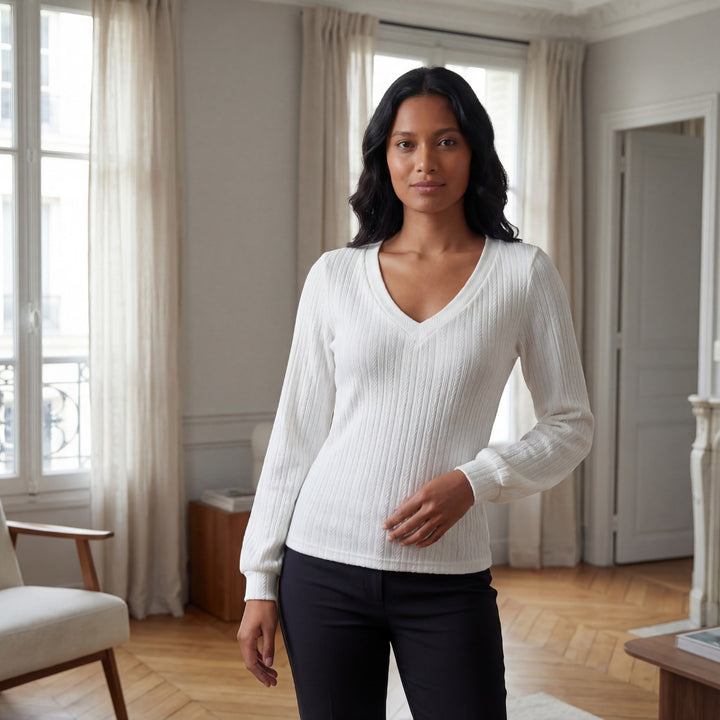 Riche | Women's Long-Sleeve Knit Top with V-Neck