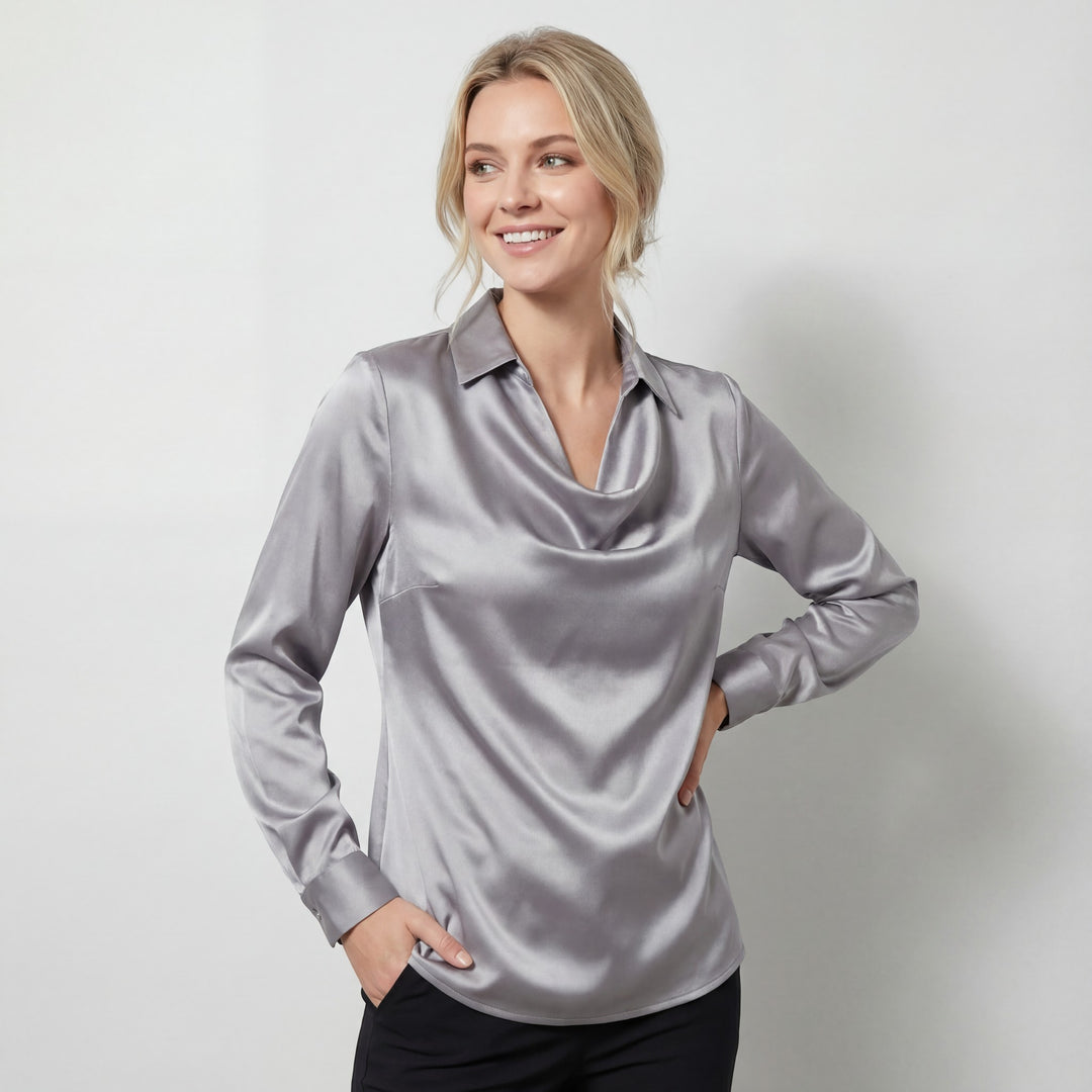 Chemisier drapé en satin pour femme – Coupe élégante décontractée