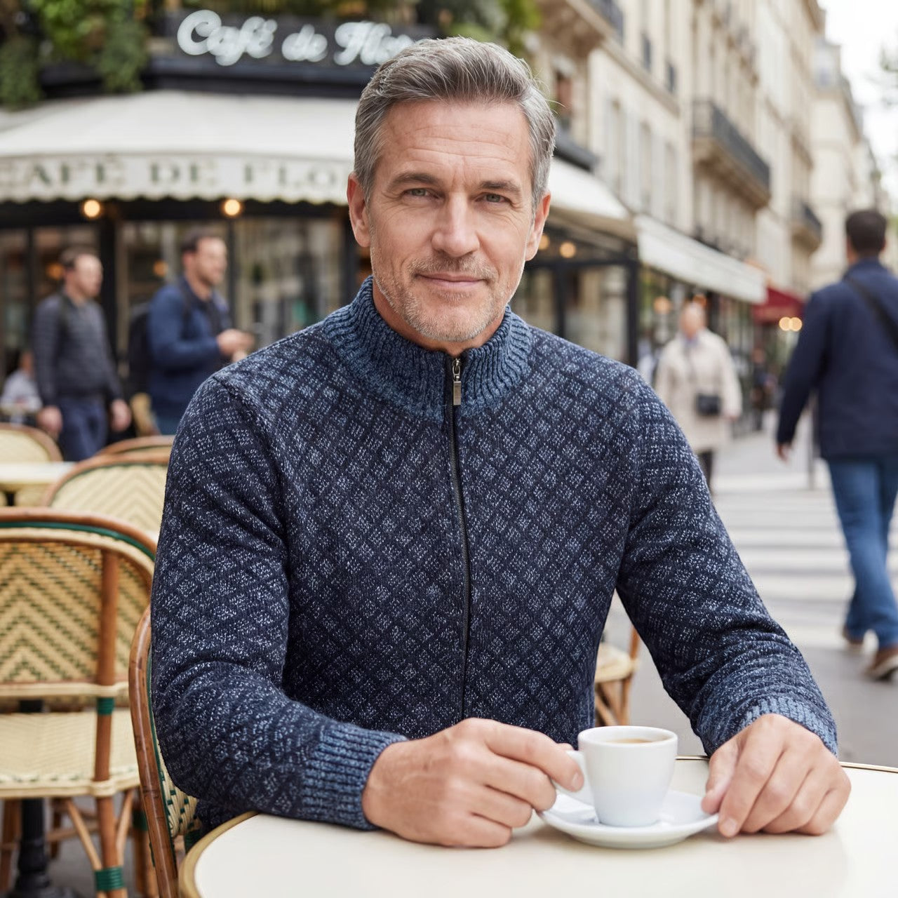 Riche | Cardigan Zippé Côtelé à Carreaux Homme en Coton Mélangé