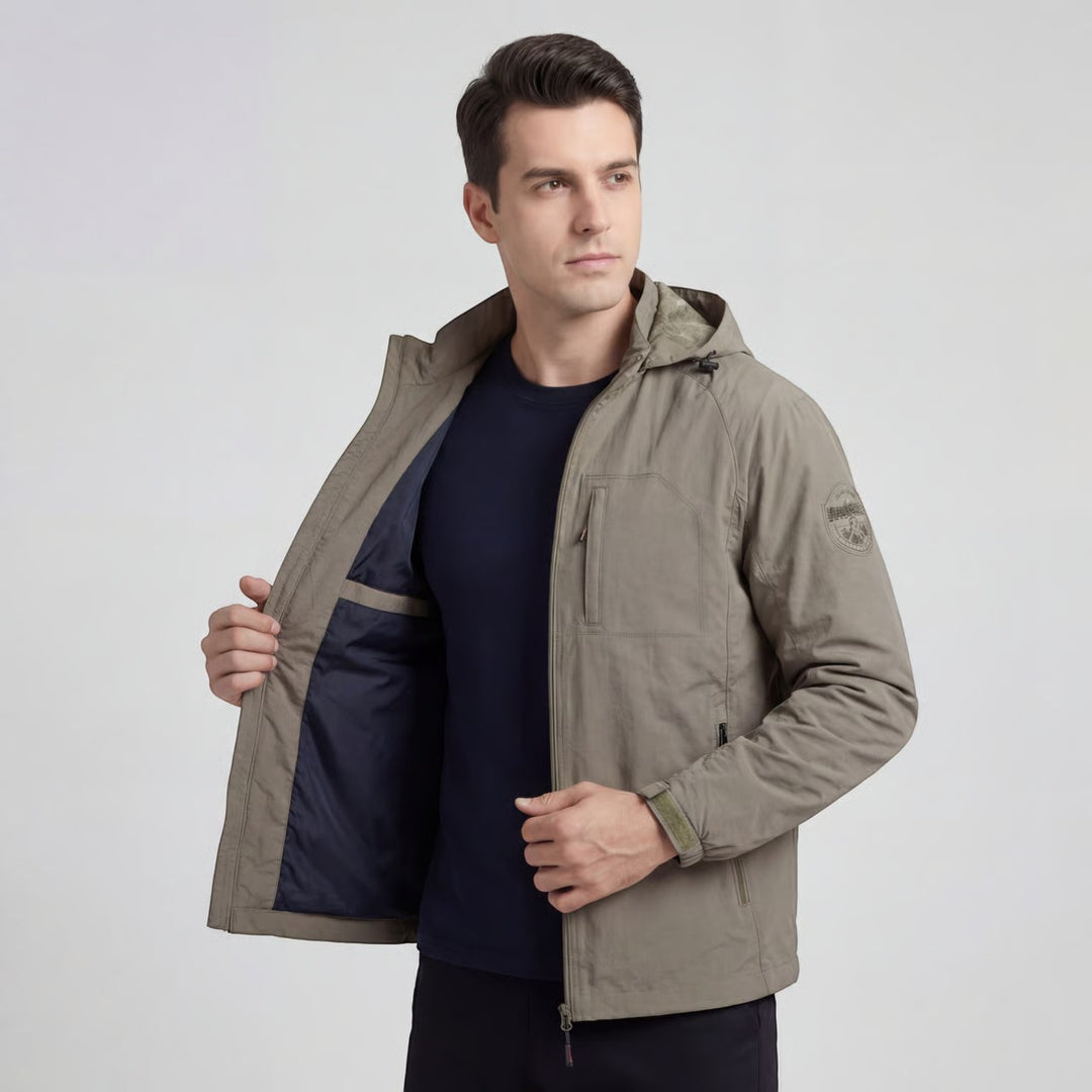 Men's Waterproof Outdoor Jacket in Nylon Blend – Lightweight Fit with Hood