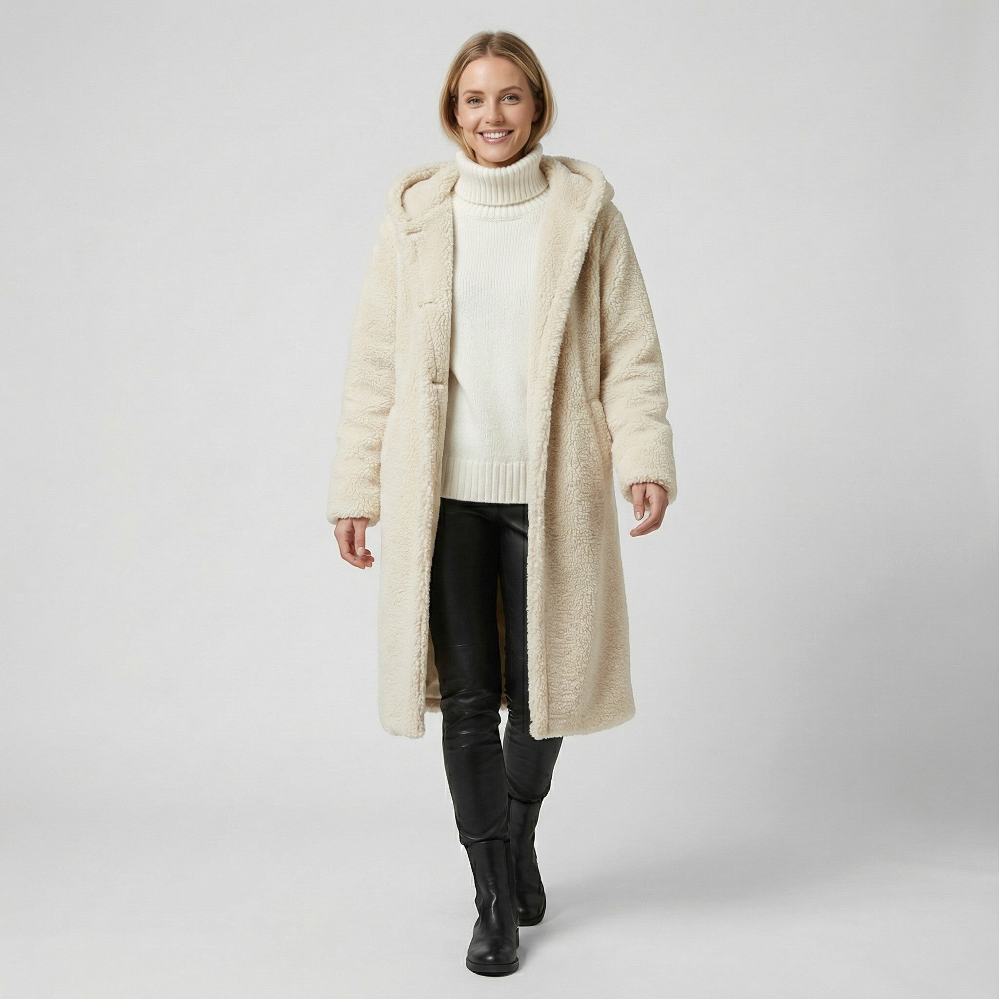 Riche | Manteau long femme en fausse fourrure teddy