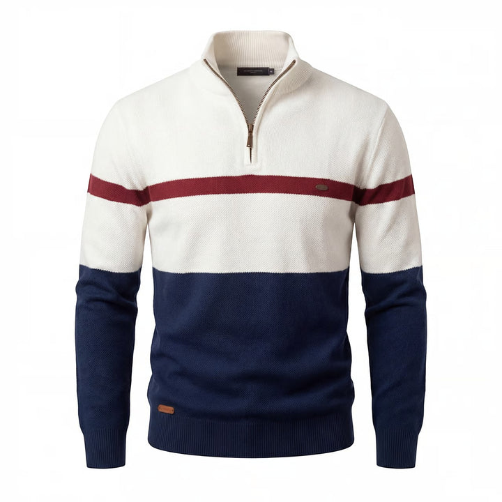Pull homme en maille coton demi-zip – Coupe ajustée structurée
