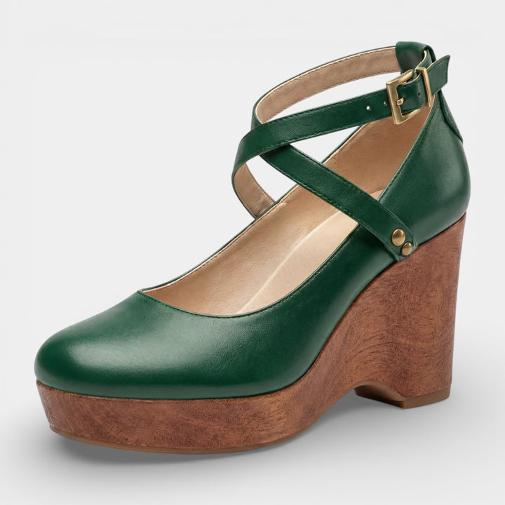 Women's leather platform wedge sandals – Ankle strap with thick heel
