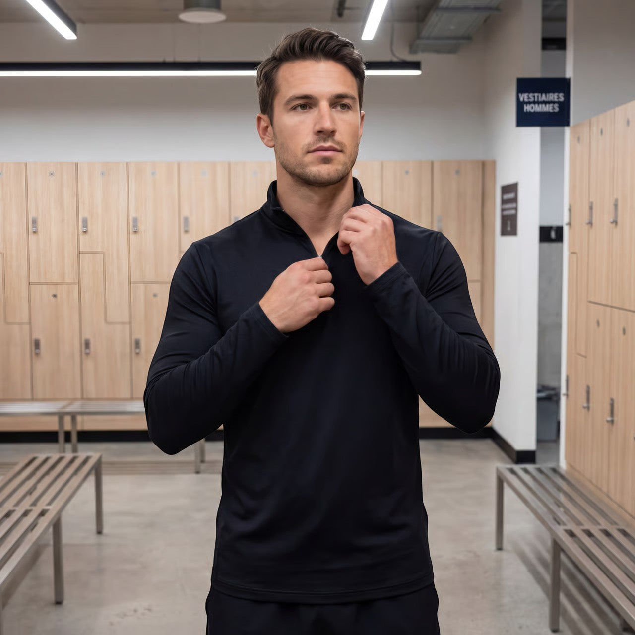 Riche | Quarter Zip Homme Manches Longues – Couche Athlétique Minimaliste