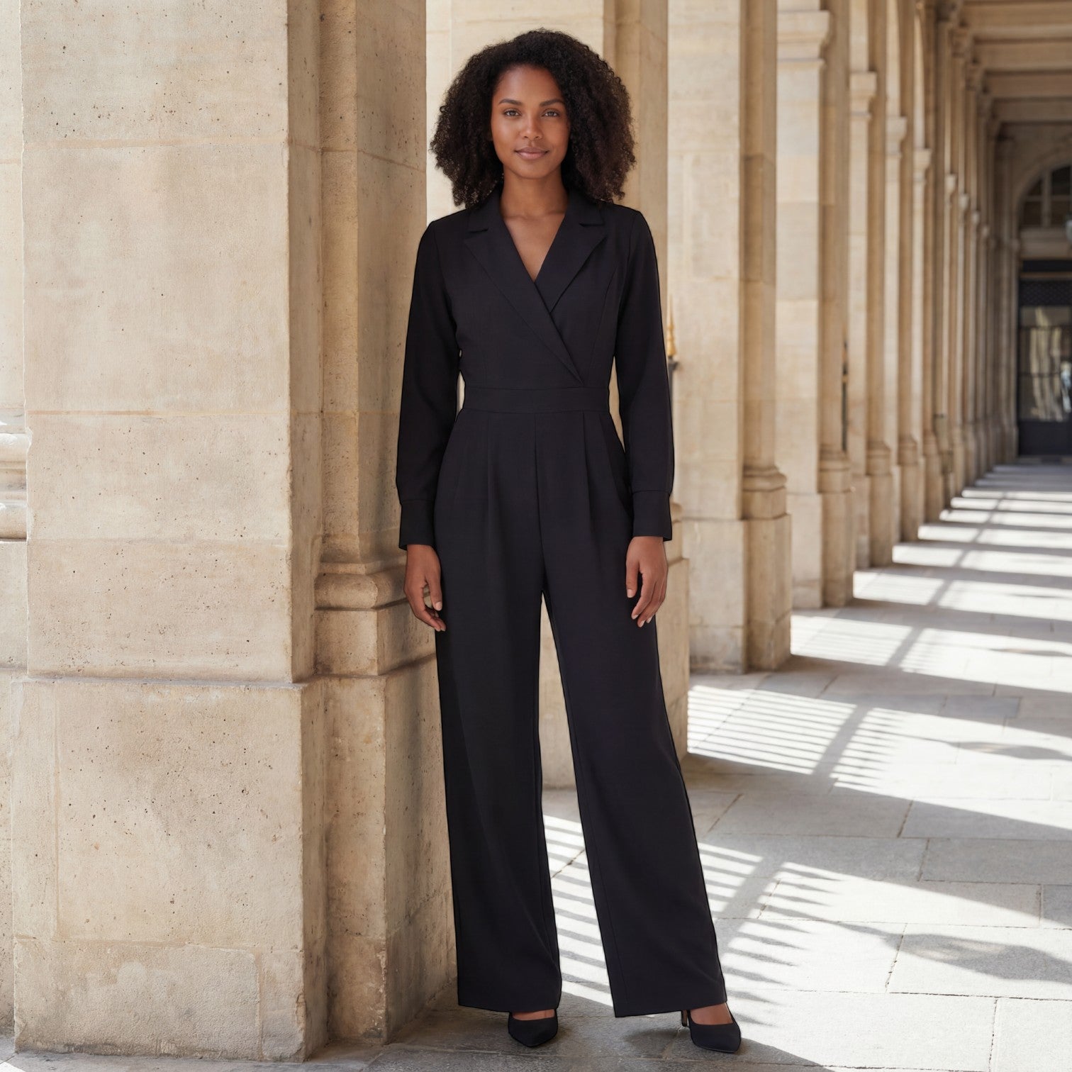 Riche | Combinaison Femme Tailleur à Jambes Larges en Tissu Tissé