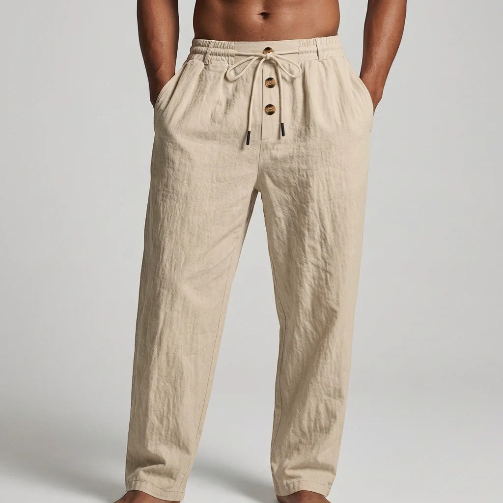 Linnedbukser til mænd med snøre – Afslappet pasform med lige ben