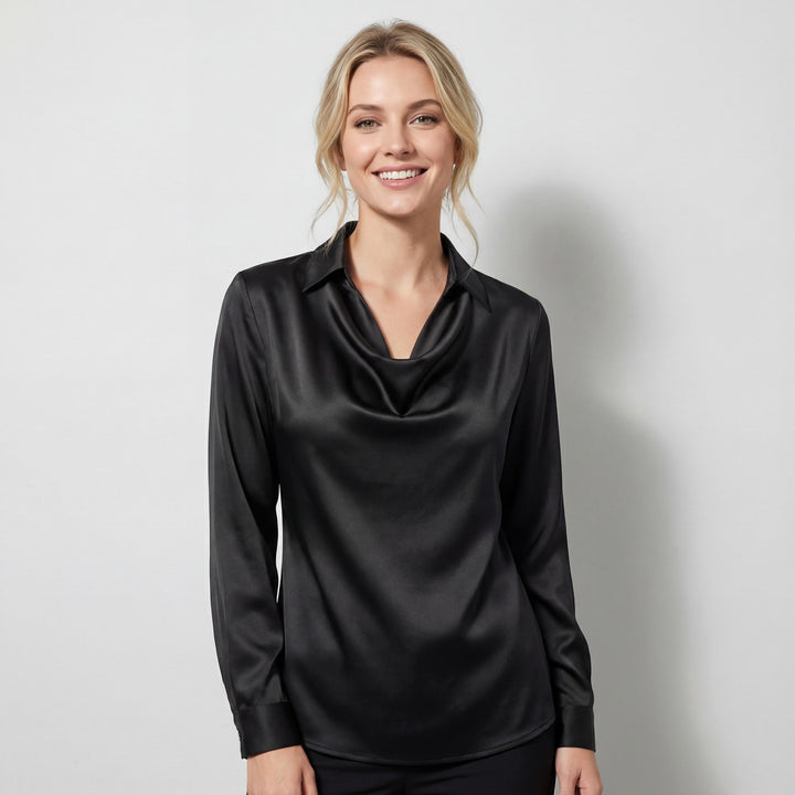 Chemisier drapé en satin pour femme – Coupe élégante décontractée