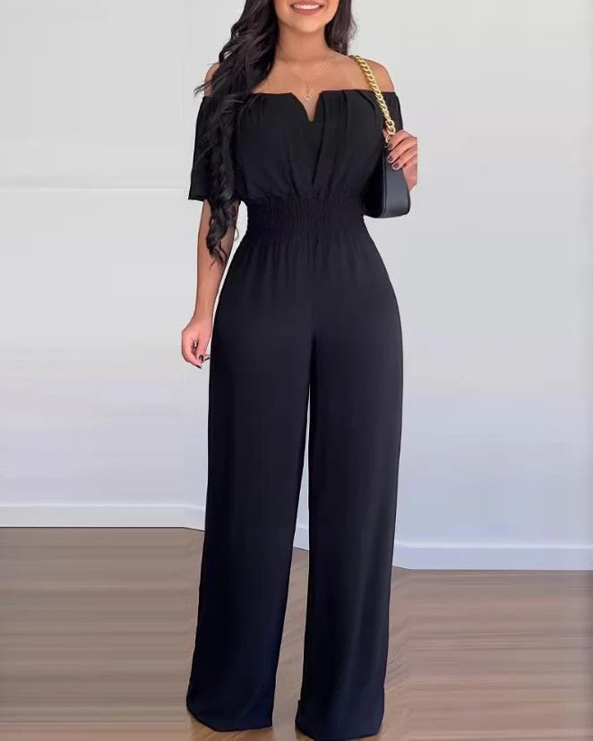 Combinaison Femme Épaules Dénudées Jambe Large – Coupe Décontractée | Drapé Léger Tissé