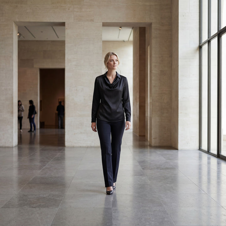 Chemisier drapé en satin pour femme – Coupe élégante décontractée