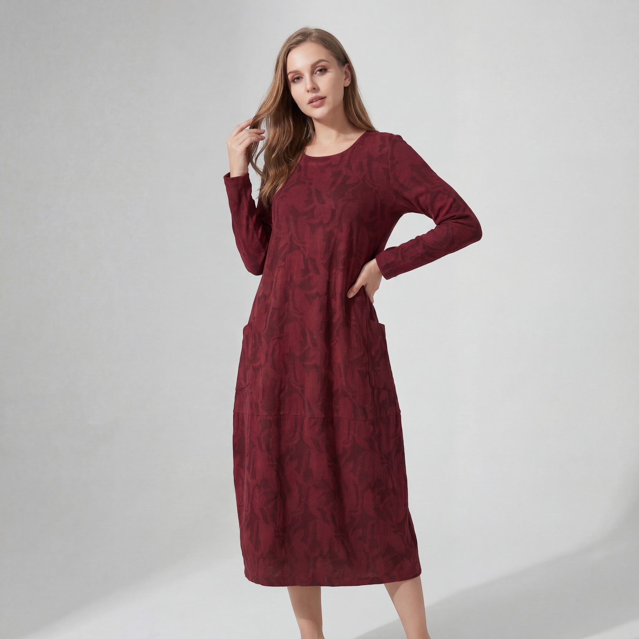 Riche | Robe Midi à Manches Longues en Coton Mélangé pour Femme