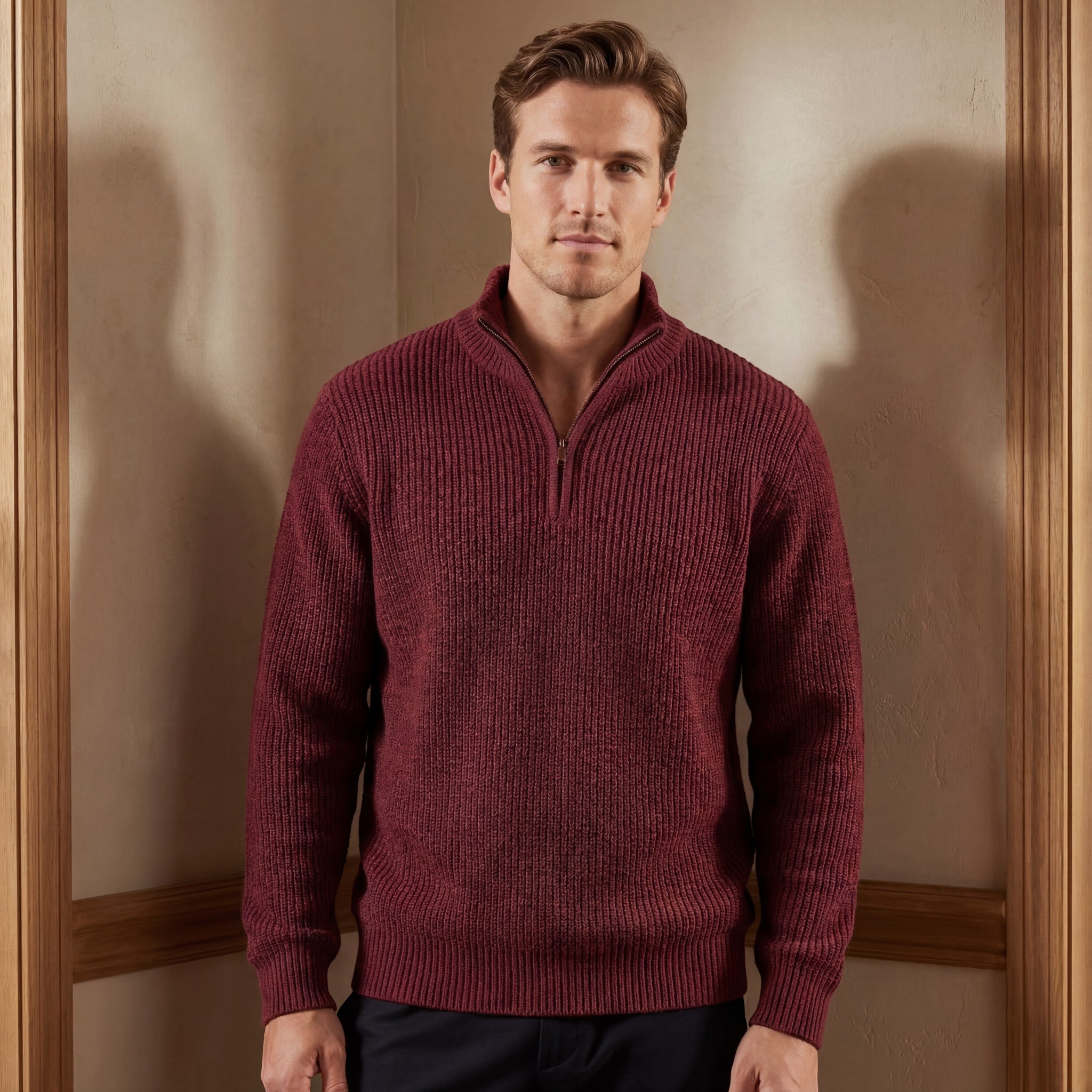 Riche | Pull ample en coton pour homme avec col montant et fermeture éclair