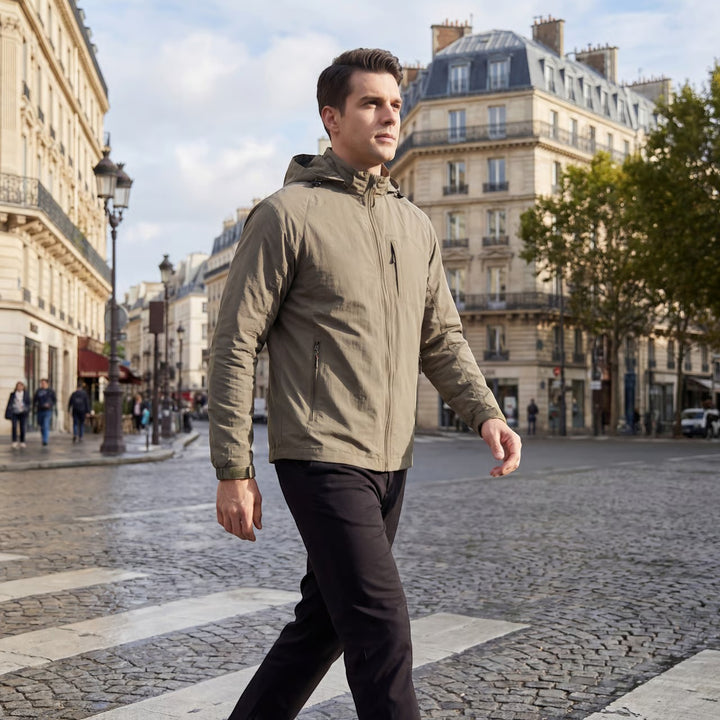 Men's Waterproof Outdoor Jacket in Nylon Blend – Lightweight Fit with Hood