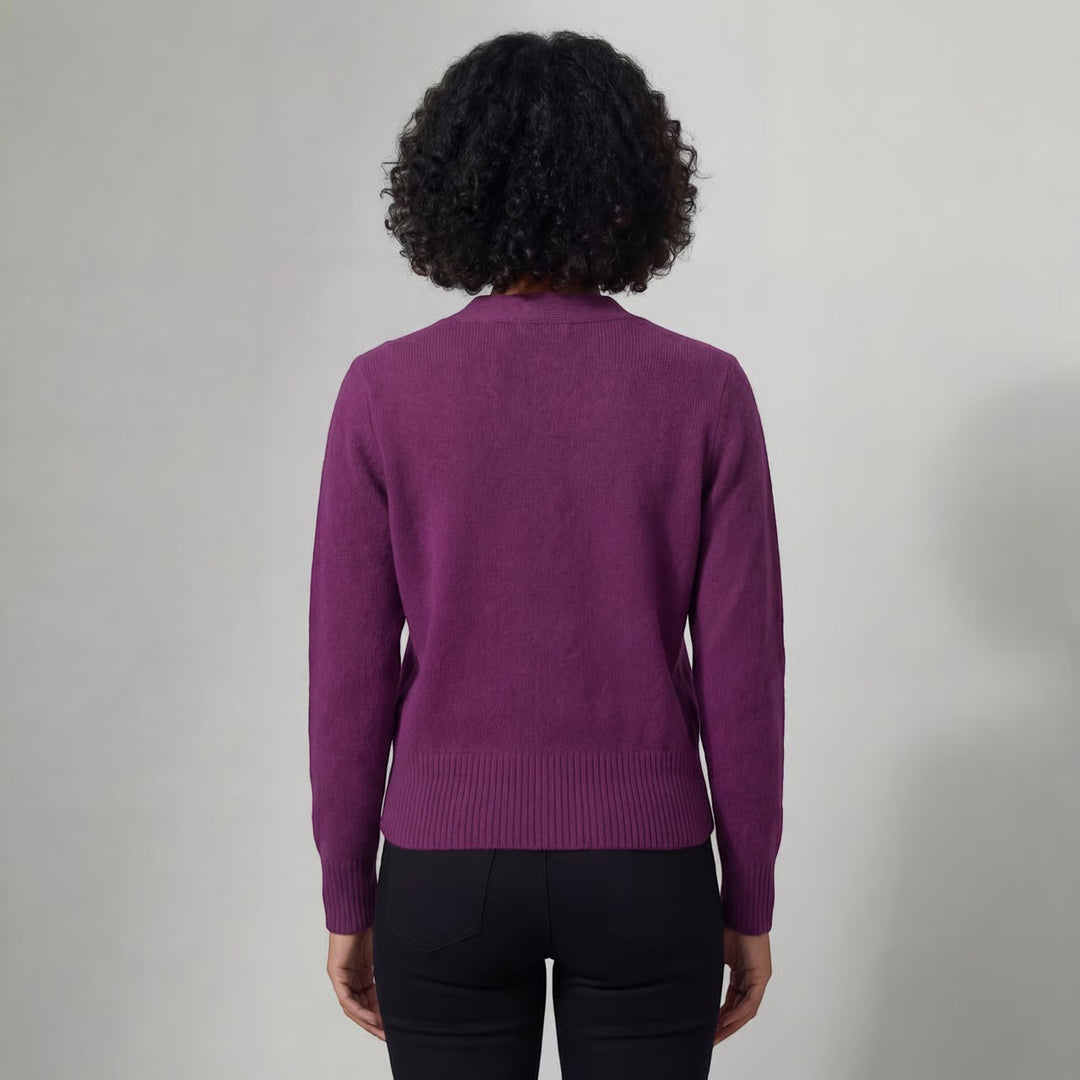 Women's V-neck knit cardigan – Relaxed fit with heart-shaped buckle