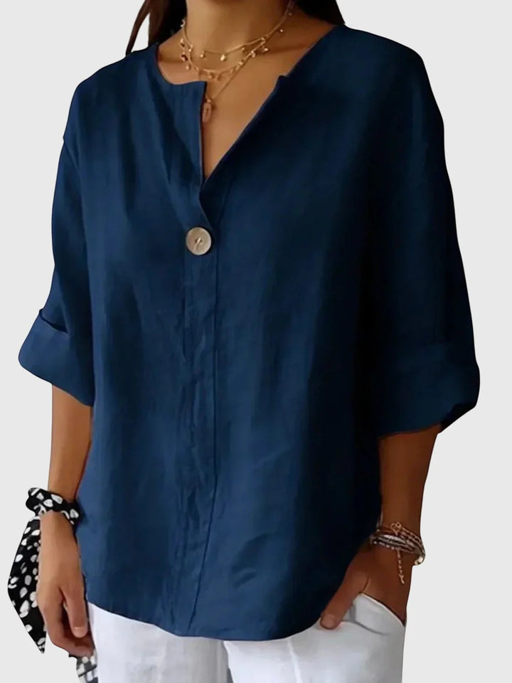 Riche | Skjorte til kvinder i hørblend med V-hals og knapper