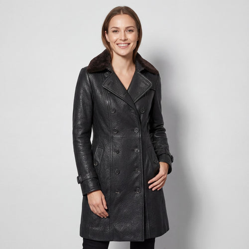 Riche | Manteau femme en cuir à col fourrure