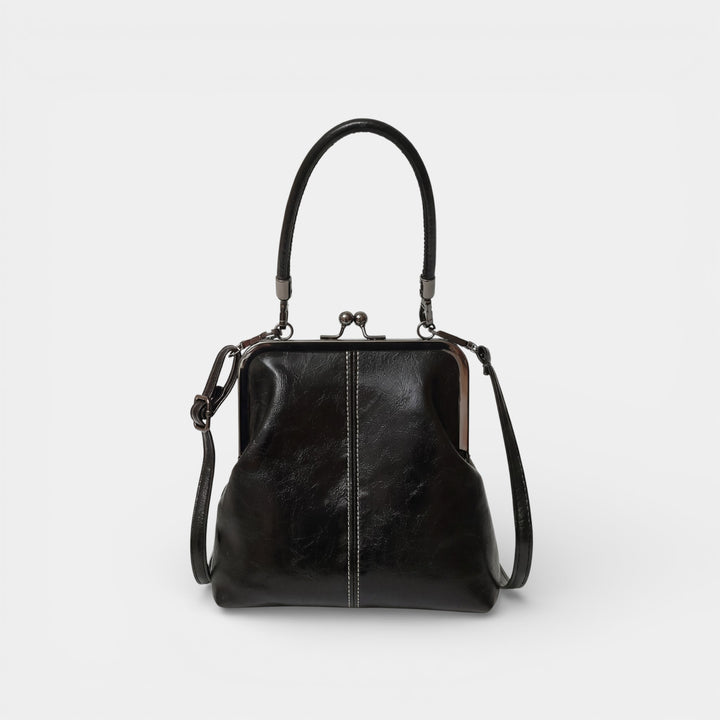 Sac kiss-lock en cuir pour femme – Fermoir rétro