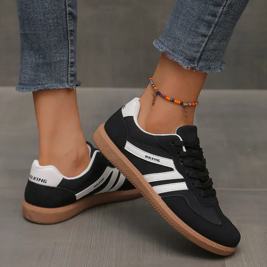 Women's casual leather lace-up sneakers – Low-top flat sole