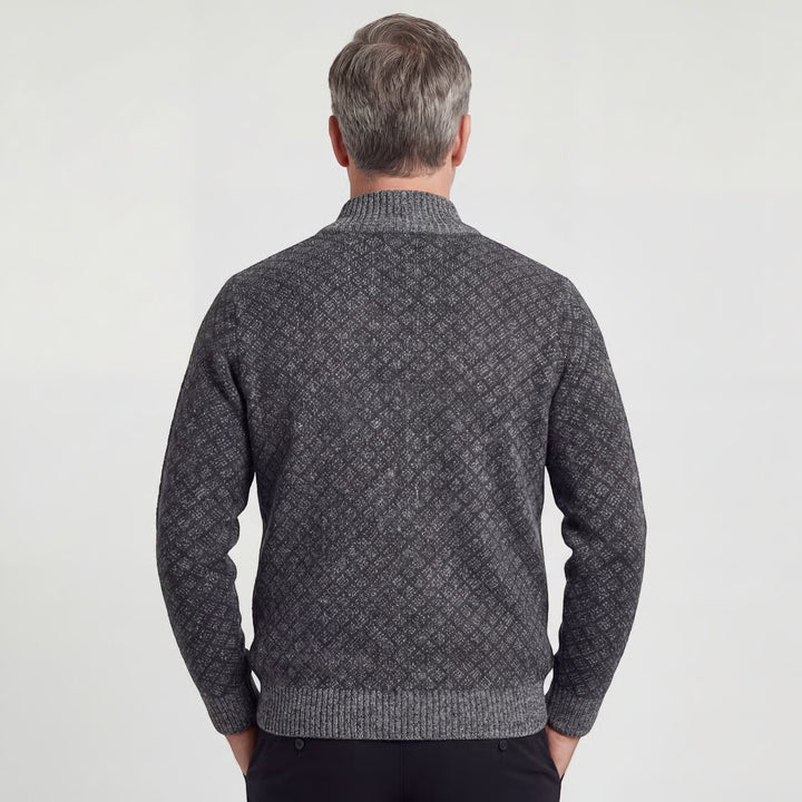 Herren-Strickjacke mit Reißverschluss aus Baumwolle – Karomuster, taillierte Passform
