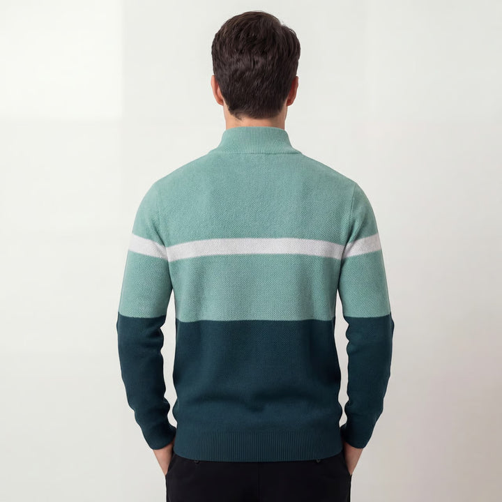 Pull homme en maille coton demi-zip – Coupe ajustée structurée