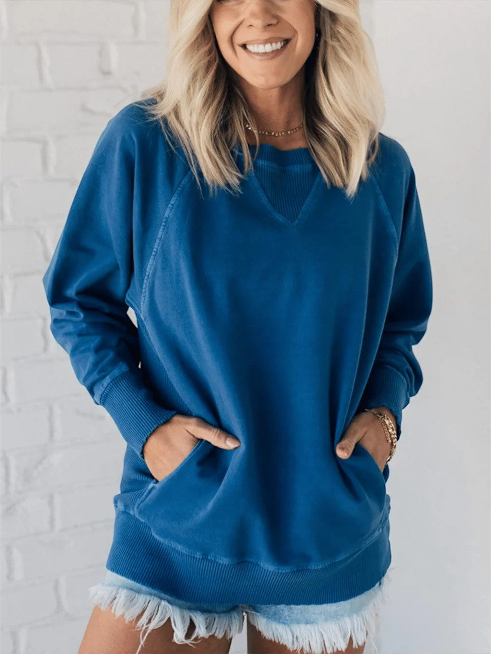 Riche | Women's Round-Neck Knit Sweater with Ribbed Trim