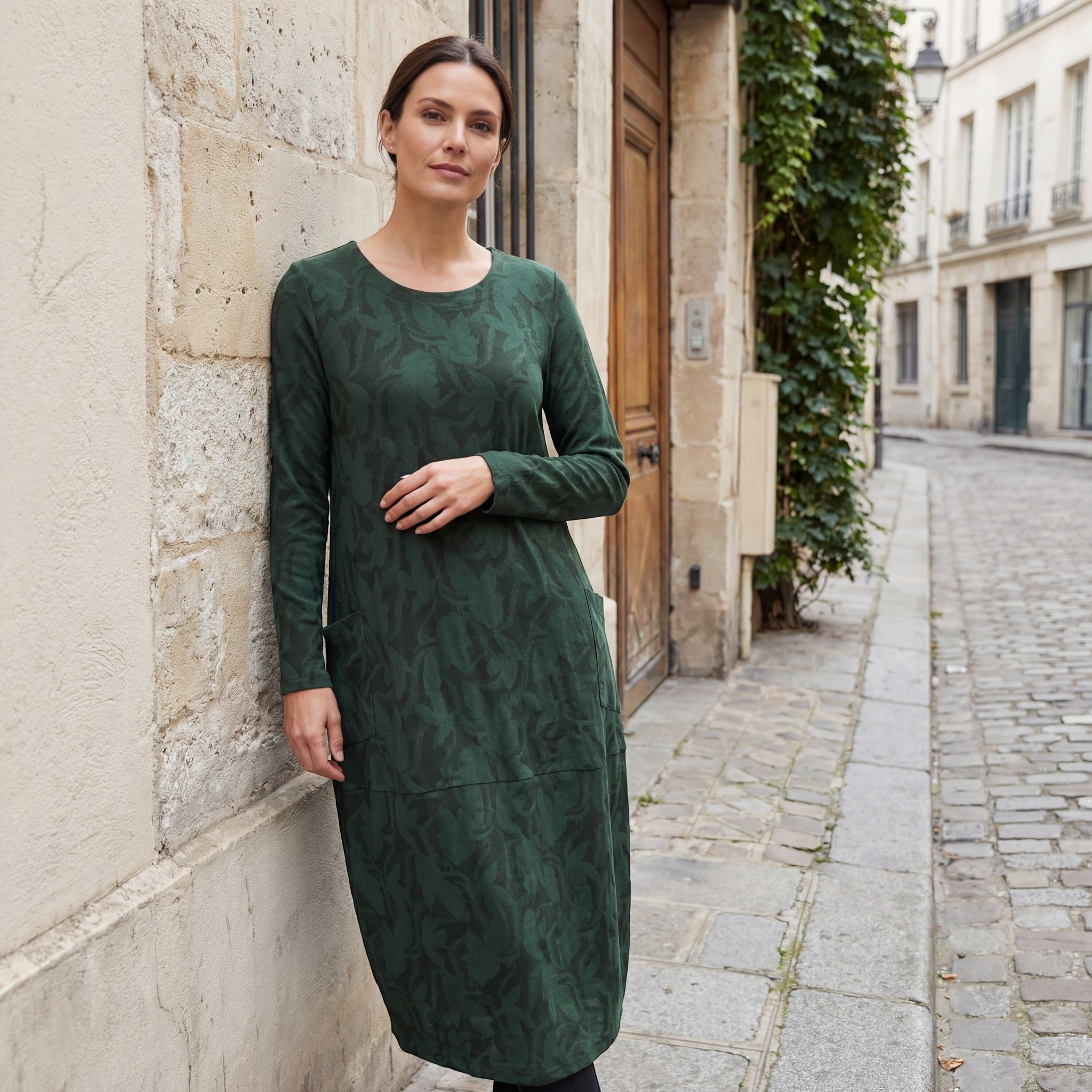 Riche | Robe Midi à Manches Longues en Coton Mélangé pour Femme