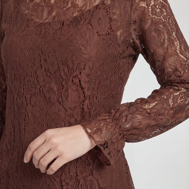 Women's long-sleeve lace blouse – Relaxed fit with openwork detailing