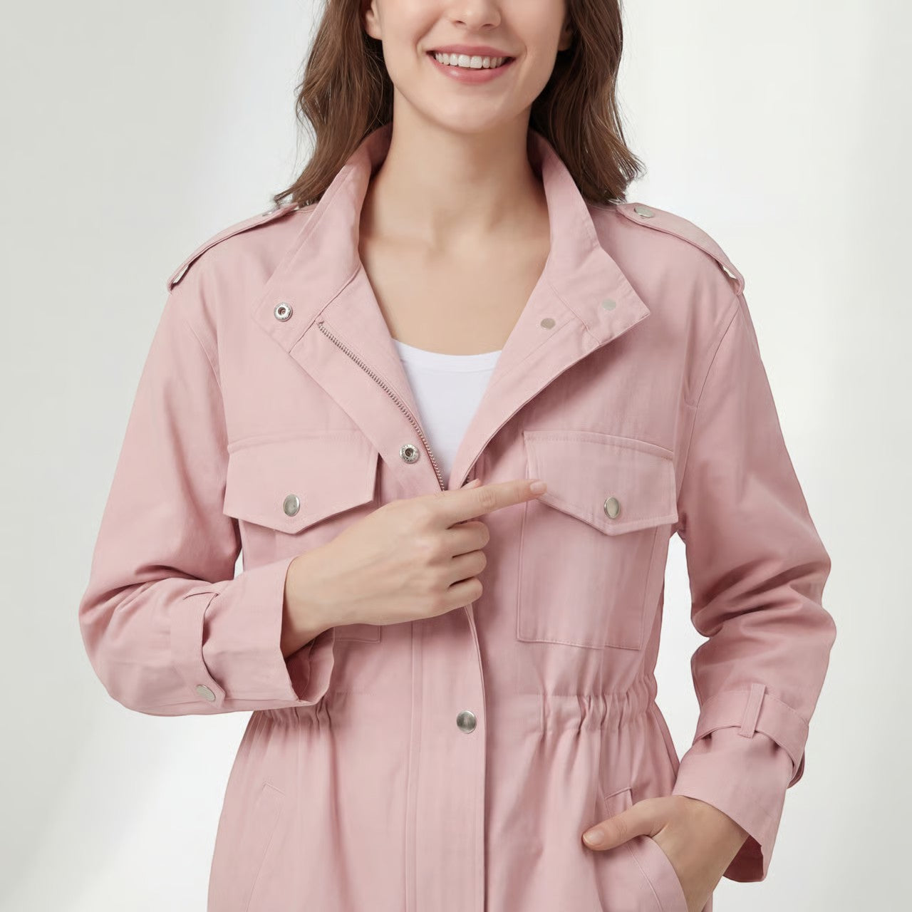 Riche | Manteau Trench Léger en Tissu Tissé pour Femme