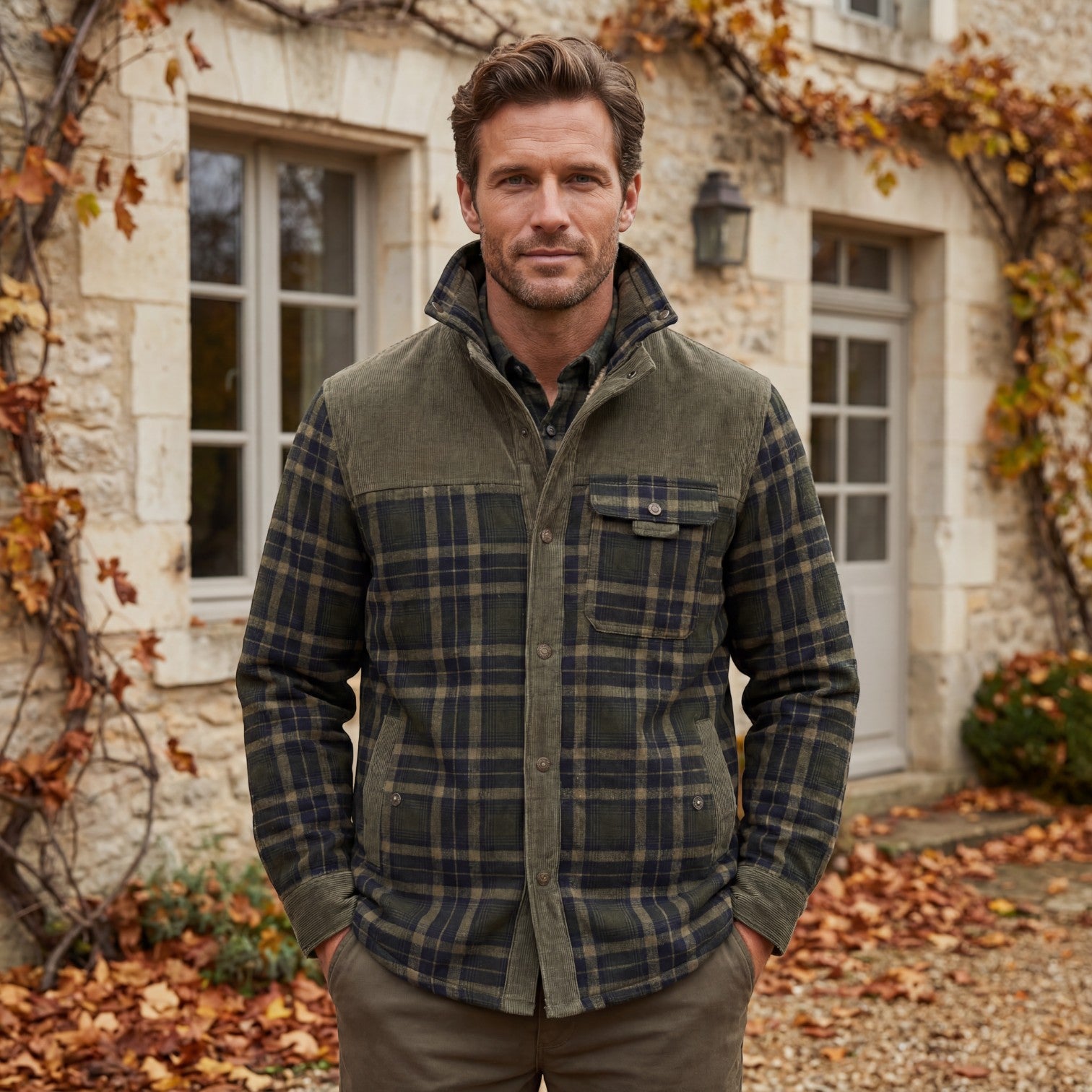 Riche | Veste Homme à Carreaux en Coton Doublée Polaire Style Casual Robuste