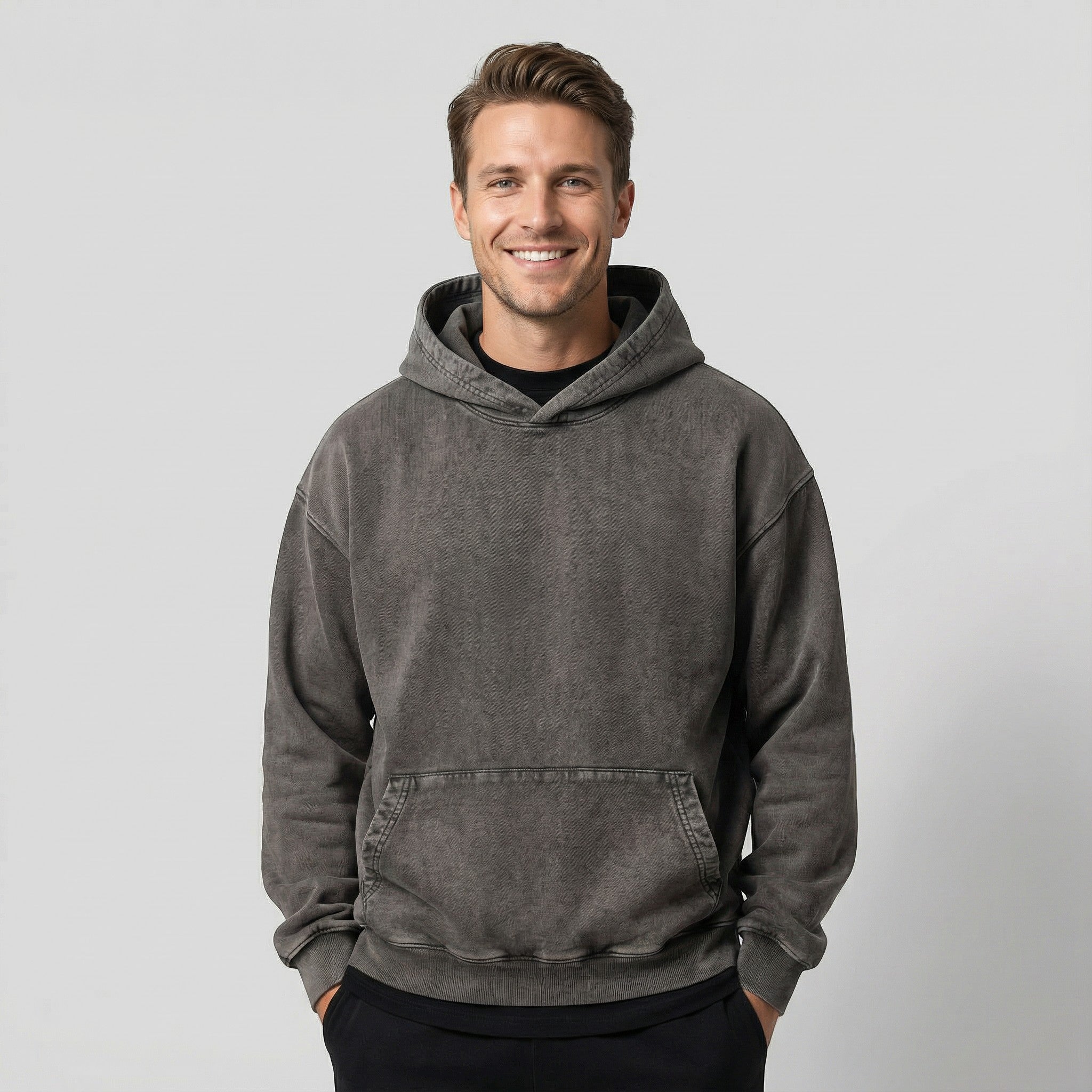Riche | Sweat à Capuche Pullover en Coton Vintage Délavé pour Homme