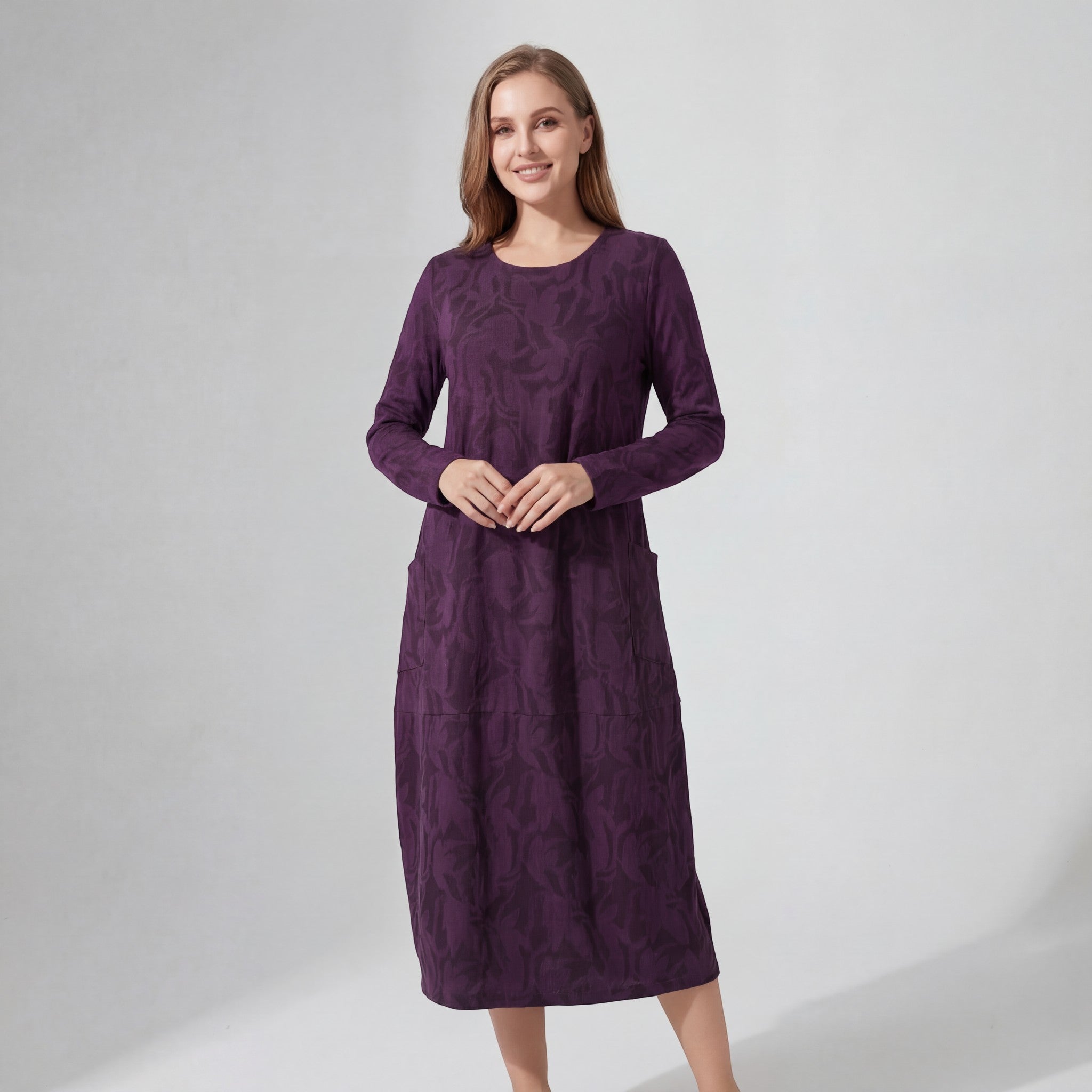 Riche | Robe Midi à Manches Longues en Coton Mélangé pour Femme
