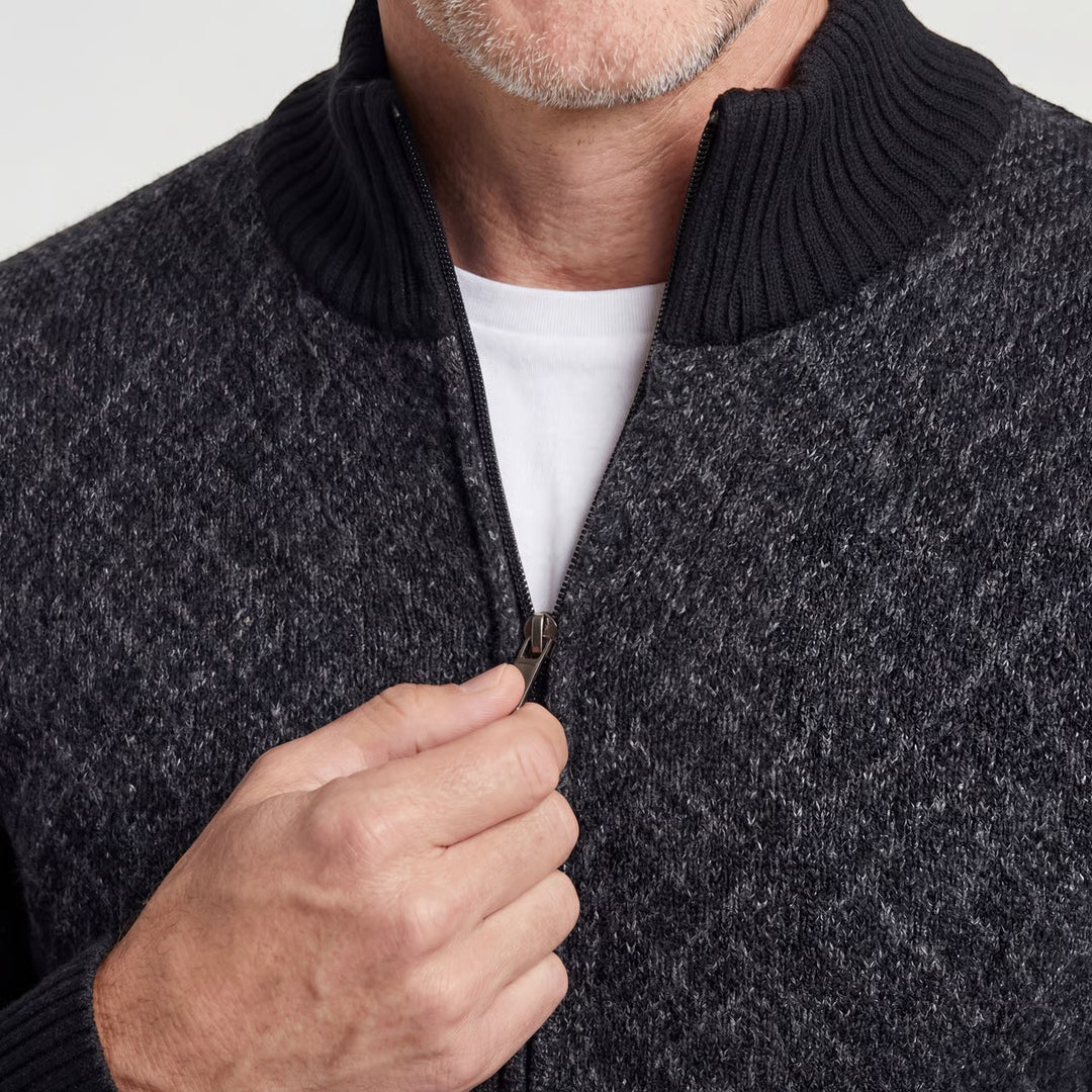 Herren-Strickjacke mit Reißverschluss aus Baumwolle – Karomuster, taillierte Passform