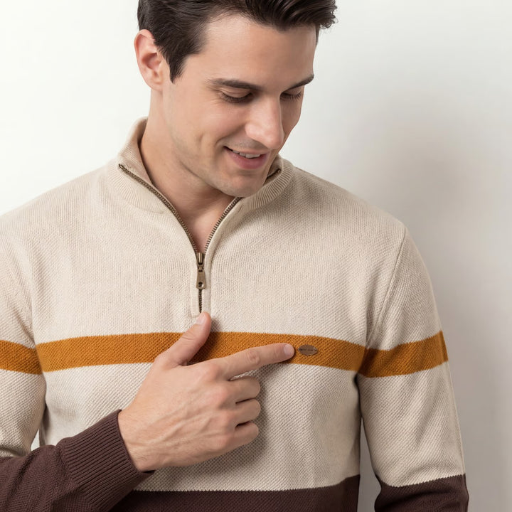 Pull homme en maille coton demi-zip – Coupe ajustée structurée