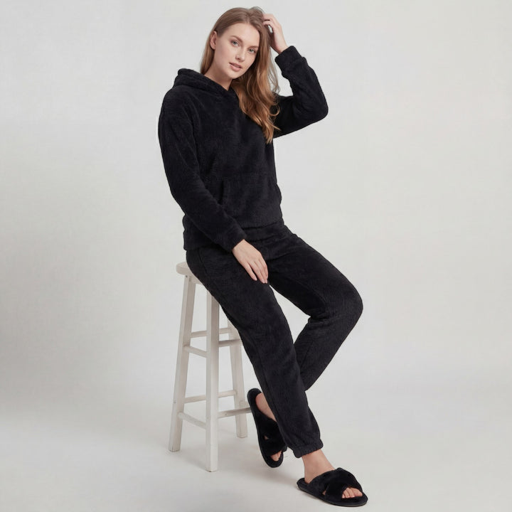 Riche | Women's Fleece Lounge Set with Hood and Elastic-Waist Pants