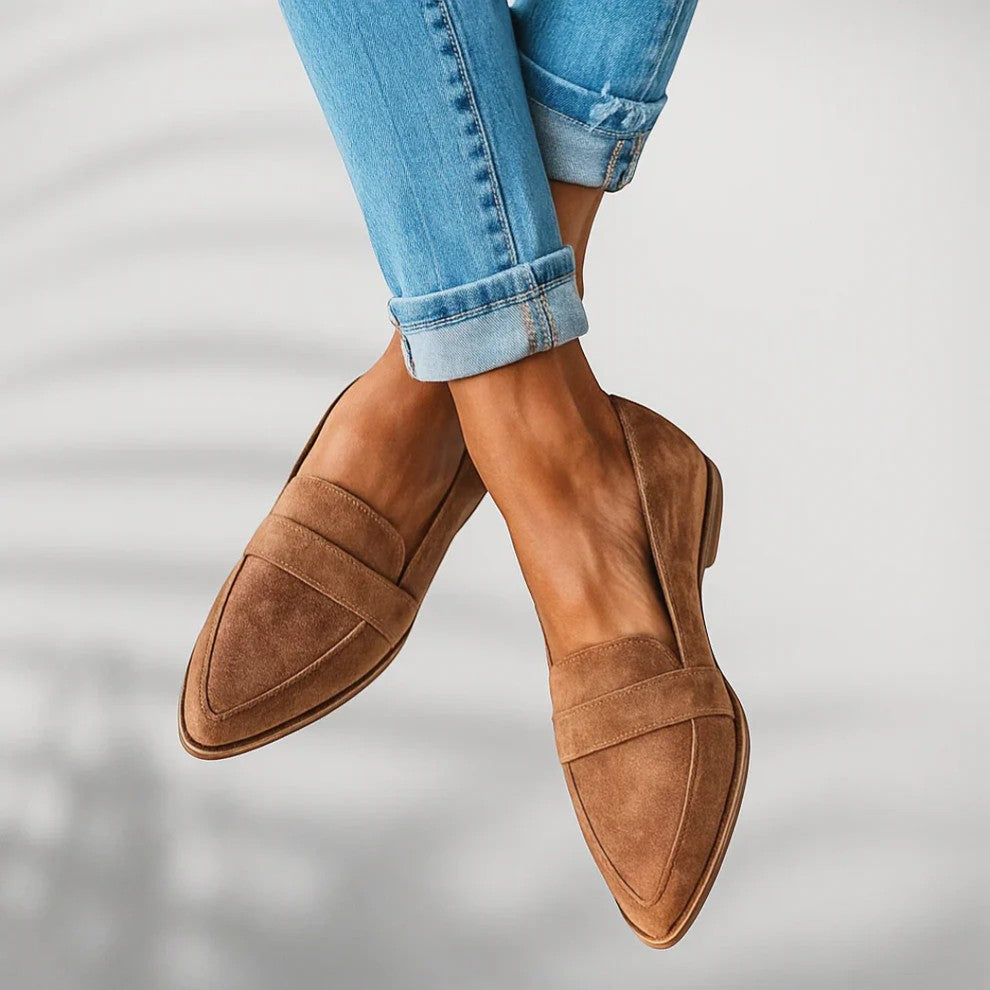 Riche | Damen-Mokassins aus Wildleder mit spitzer Zehenpartie und Keilabsatz