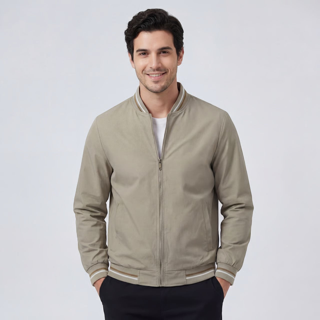 Riche | Veste Zippée Légère en Tissu Tissé à Col Montant pour Homme