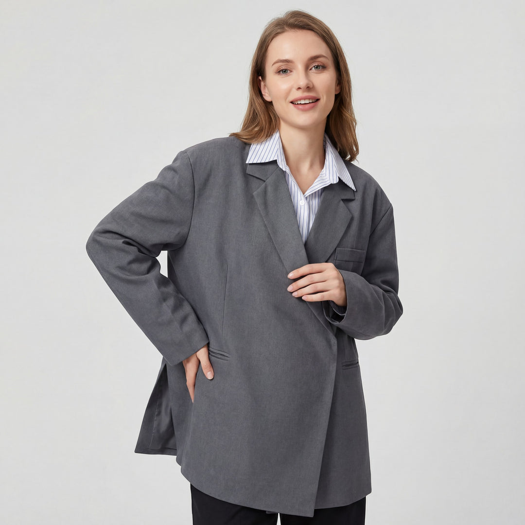 Struktureret bomuldsblazer til kvinder – afslappet oversize-pasform